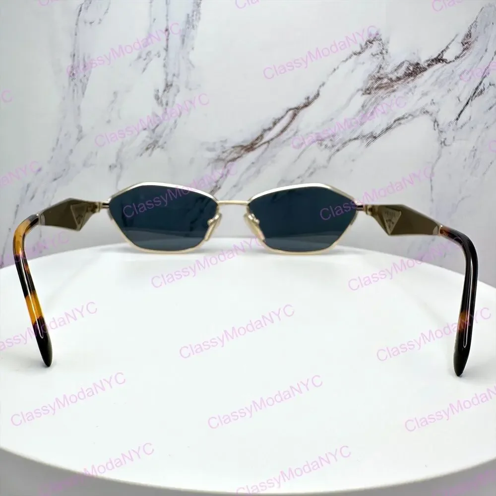 New PRADA Sunglasses Gold Metal 3D Logo Aviator Cat Eye Womens PRD50S ZVN70B